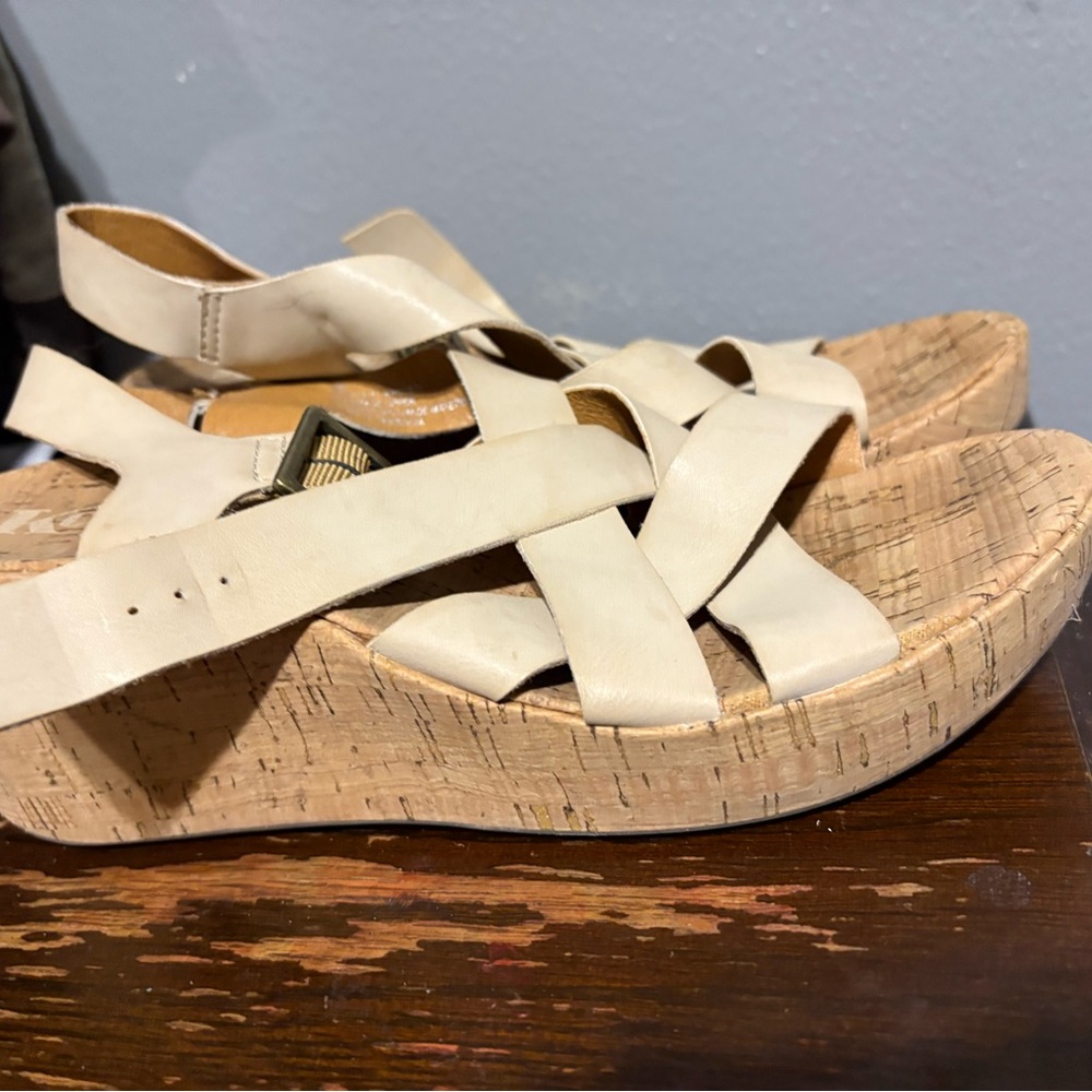 Stylish Cream Sandals with Cork Wedge